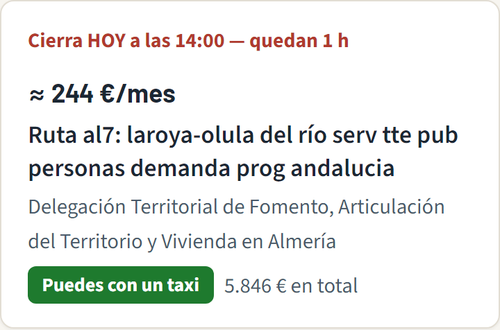 Tarjeta de Tratum: cierra hoy a las 14:00, quedan horas, unos 244 euros al mes, puedes con un taxi