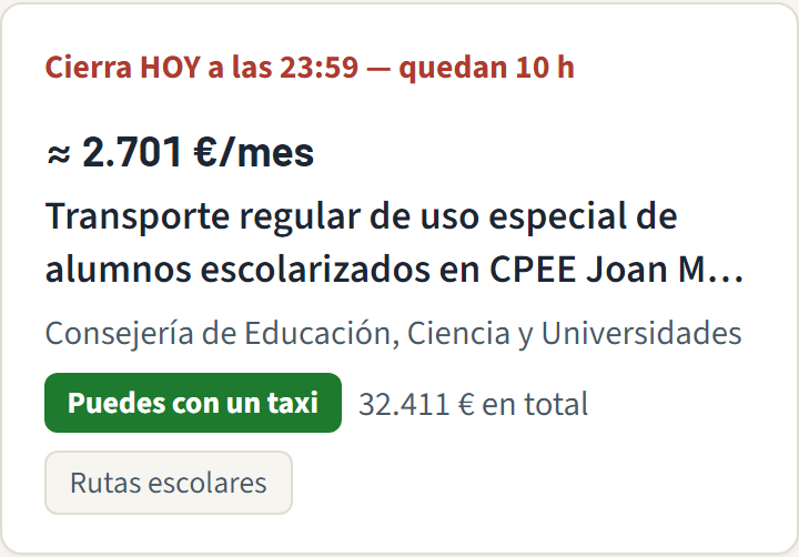 Tarjeta de Tratum con el plazo en horas: cierra hoy a las 23:59, quedan 10 horas
